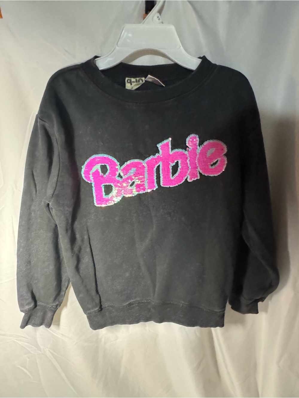 Barbie Grey Crewneck Sweatshirt with Hot Pink Sequin Logo
